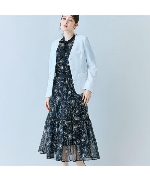 Rose Tiara / ローズティアラ ノーカラージャケット | カラミノーカラーVネックジャケット（オフ）