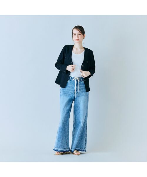 Rose Tiara / ローズティアラ ノーカラージャケット | カラミノーカラーVネックジャケット（ブラック）