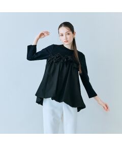 Rose Tiara / ローズティアラ カットソー | リボンモチーフ付き異素材カットソー