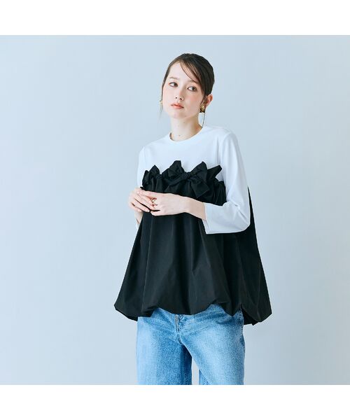 Rose Tiara / ローズティアラ カットソー | リボンモチーフ付き異素材カットソー | 詳細1