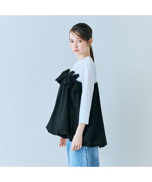 Rose Tiara / ローズティアラ カットソー | リボンモチーフ付き異素材カットソー | 詳細3