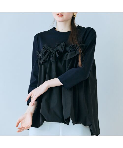 Rose Tiara / ローズティアラ カットソー | リボンモチーフ付き異素材カットソー | 詳細11