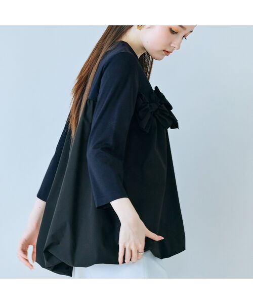 Rose Tiara / ローズティアラ カットソー | リボンモチーフ付き異素材カットソー | 詳細12