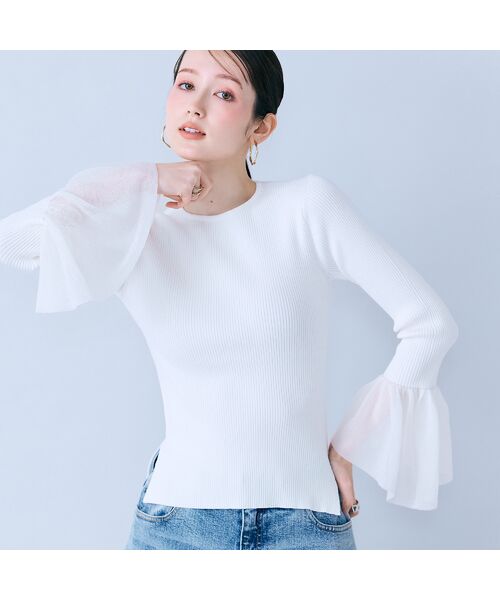 Rose Tiara / ローズティアラ ニット・セーター | 袖口シアーラッフルリブニット | 詳細1