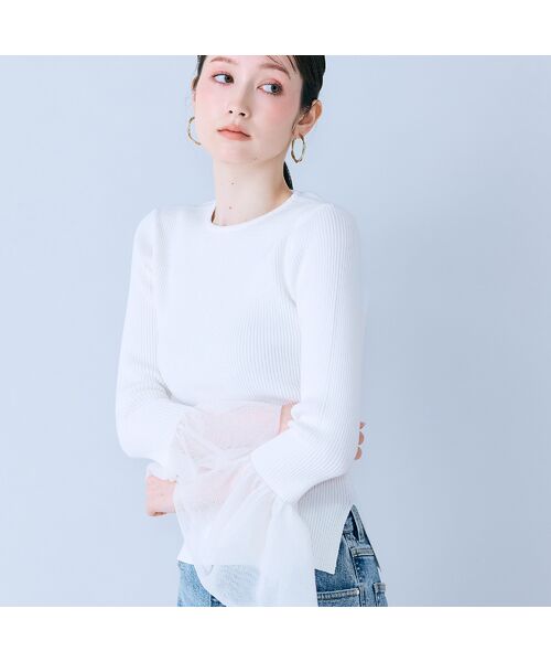 Rose Tiara / ローズティアラ ニット・セーター | 袖口シアーラッフルリブニット（オフ）