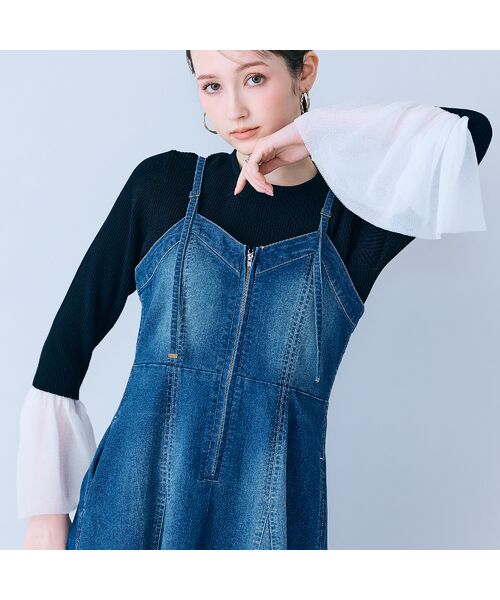 Rose Tiara / ローズティアラ ニット・セーター | 袖口シアーラッフルリブニット（ブラック）