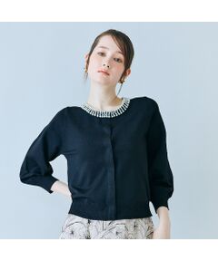 Rose Tiara / ローズティアラ ニット・セーター | 襟ぐりパールビジュー付きカーディガン