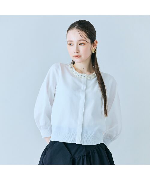 Rose Tiara / ローズティアラ ニット・セーター | 襟ぐりパールビジュー付きカーディガン | 詳細1