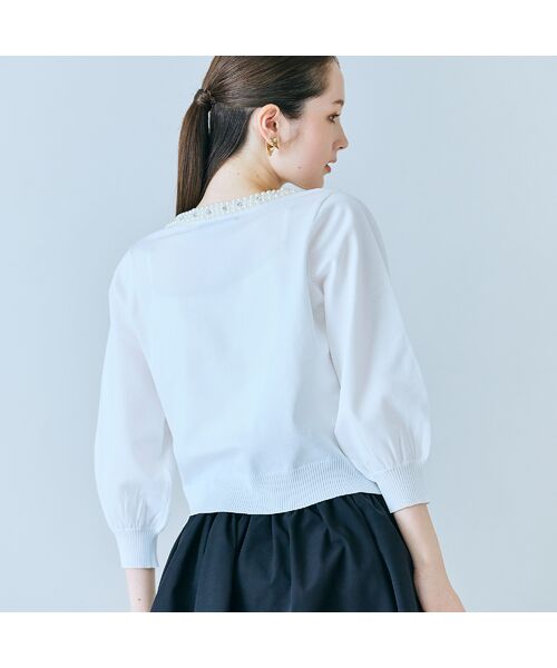 Rose Tiara / ローズティアラ ニット・セーター | 襟ぐりパールビジュー付きカーディガン | 詳細2