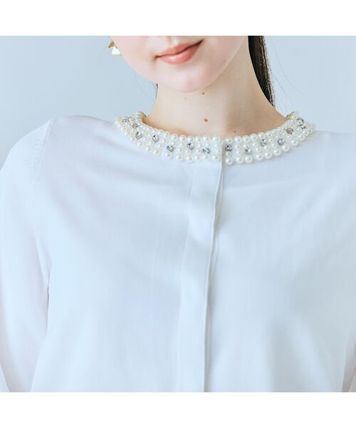 Rose Tiara / ローズティアラ ニット・セーター | 襟ぐりパールビジュー付きカーディガン | 詳細3