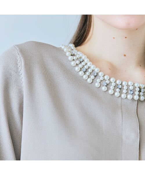 Rose Tiara / ローズティアラ ニット・セーター | 襟ぐりパールビジュー付きカーディガン | 詳細8