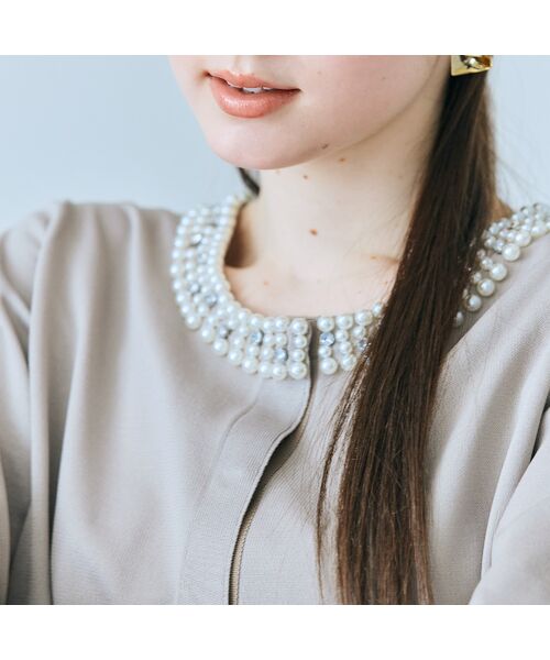 Rose Tiara / ローズティアラ ニット・セーター | 襟ぐりパールビジュー付きカーディガン | 詳細9