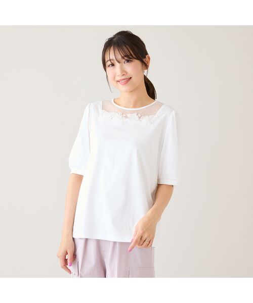 Rose Tiara / ローズティアラ カットソー | 【大人気シリーズ】【接触冷感/綿100%】ドットチュールフラワーカットソー | 詳細2