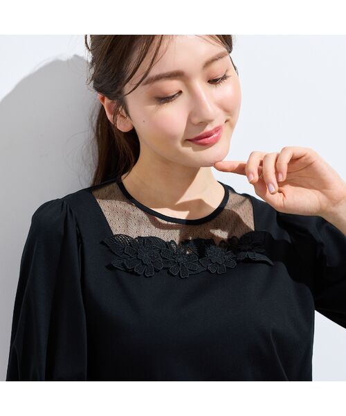 Rose Tiara / ローズティアラ カットソー | 【大人気シリーズ】【接触冷感/綿100%】ドットチュールフラワーカットソー（ブラック）