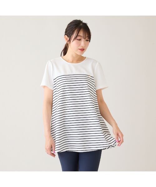 Rose Tiara / ローズティアラ カットソー | 【接触冷感/UVカット/綿100％】ボーダーフレアカットソー（オフ）