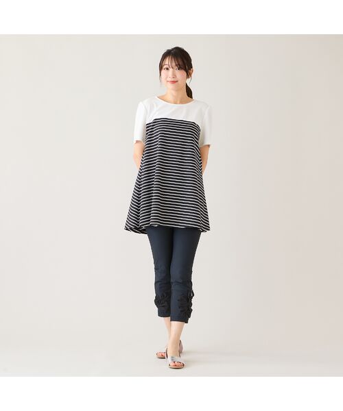 Rose Tiara / ローズティアラ カットソー | 【接触冷感/UVカット/綿100％】ボーダーフレアカットソー | 詳細5