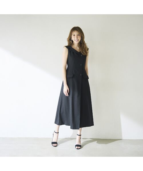 Rose Tiara / ローズティアラ ミニ丈・ひざ丈ワンピース | 【モデル美香×Audie a Muses】ラップ風デザインワンピース（ブラック）