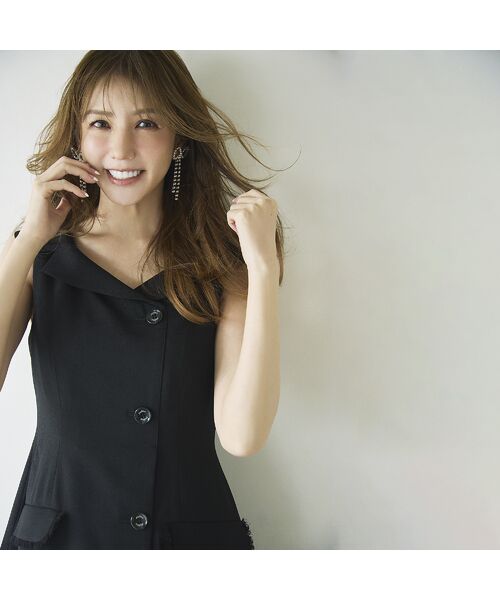 Rose Tiara / ローズティアラ ミニ丈・ひざ丈ワンピース | 【モデル美香×Audie a Muses】ラップ風デザインワンピース（ブラック）