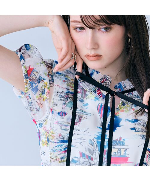 Rose Tiara / ローズティアラ ミニ丈・ひざ丈ワンピース | パリプリントワンピース（オフ）