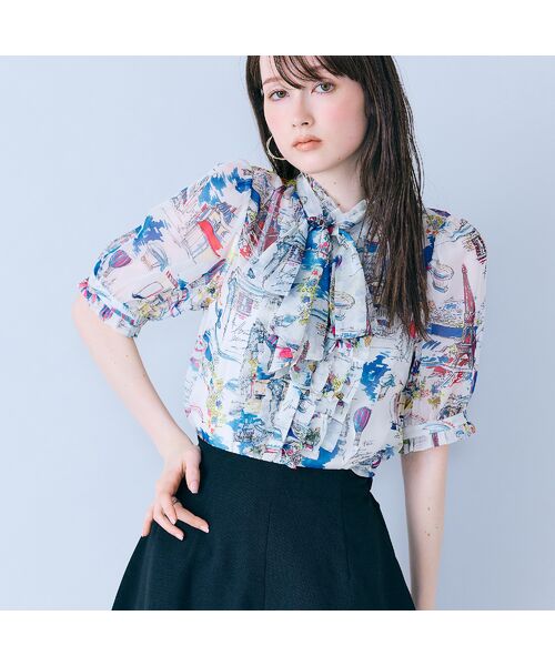 Rose Tiara / ローズティアラ シャツ・ブラウス | パリプリントリボンタイ付きブラウス | 詳細1