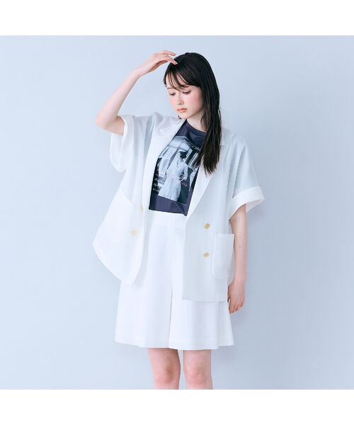 Rose Tiara / ローズティアラ テーラードジャケット | ハーフスリーブダブルシアージャケット（オフ）