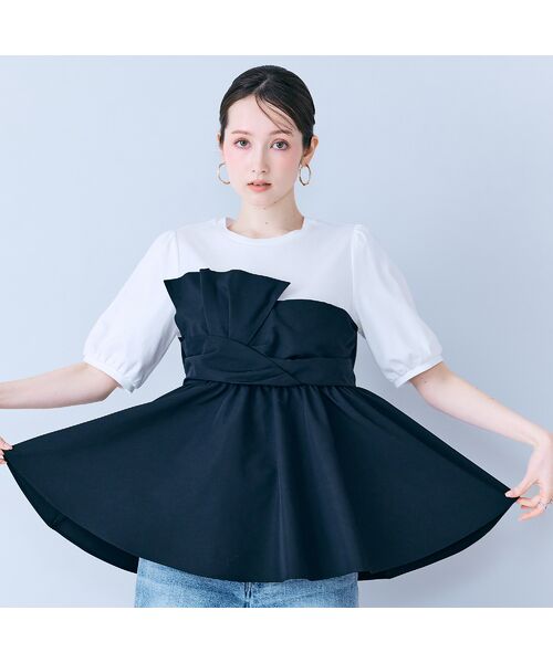 Rose Tiara / ローズティアラ カットソー | タックリボン異素材カットソー | 詳細1