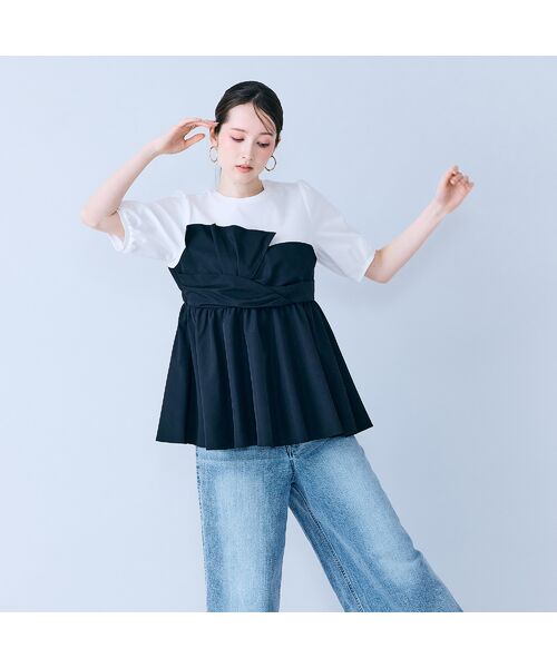 Rose Tiara / ローズティアラ カットソー | タックリボン異素材カットソー（オフ）