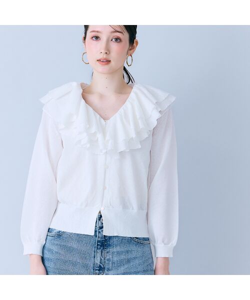 Rose Tiara / ローズティアラ ニット・セーター | ミルフィーユラッフルカラーカーディガン（オフ）