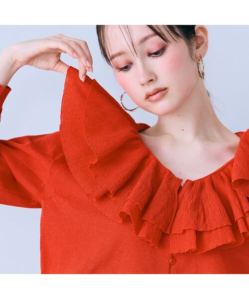 Rose Tiara / ローズティアラ ニット・セーター | ミルフィーユラッフルカラーカーディガン（レッド）