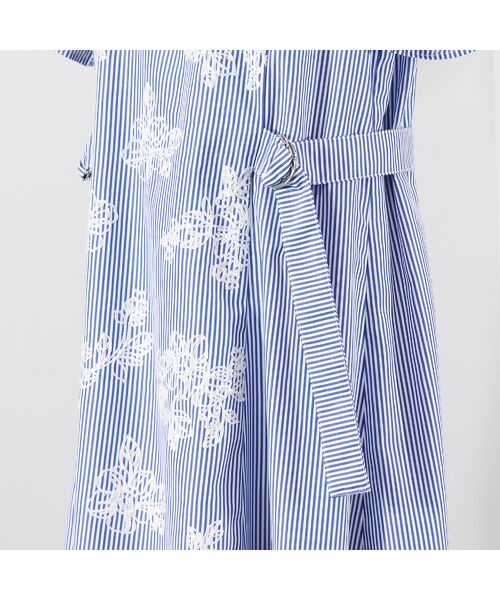 Rose Tiara / ローズティアラ ミニ丈・ひざ丈ワンピース | リボンベルト付きフラワー刺繍ストライプワンピース | 詳細4