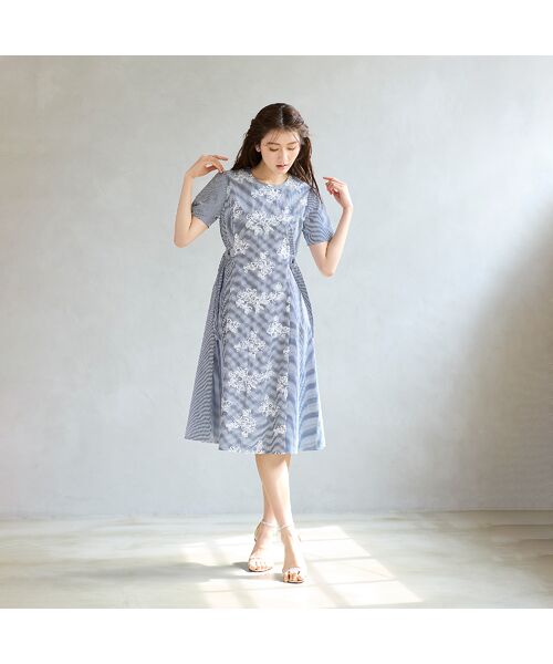 Rose Tiara / ローズティアラ ミニ丈・ひざ丈ワンピース | リボンベルト付きフラワー刺繍チェックワンピース | 詳細3