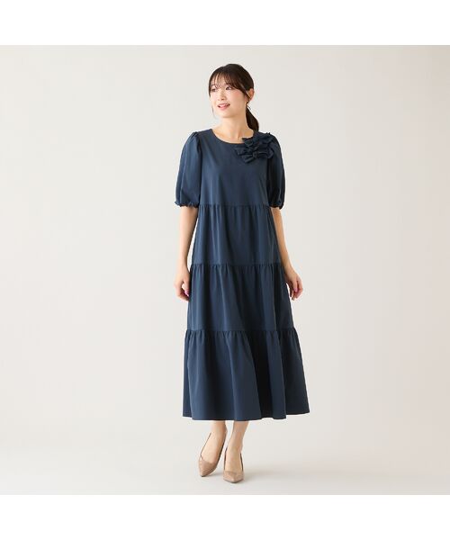 Rose Tiara / ローズティアラ ミニ丈・ひざ丈ワンピース | 【接触冷感/UVカット/遮熱】ティアードマキシワンピース（ダークブルー）