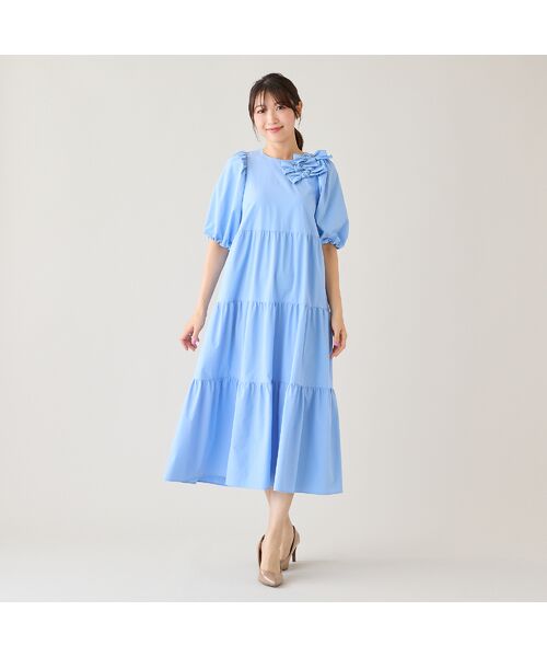 Rose Tiara / ローズティアラ ミニ丈・ひざ丈ワンピース | 【接触冷感/UVカット/遮熱】ティアードマキシワンピース（ブルー）