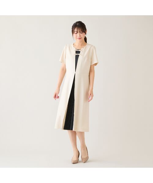 Rose Tiara / ローズティアラ ミニ丈・ひざ丈ワンピース | 【接触冷感/防シワ/イージーケア】フロントリボンワンピース（ベージュ）