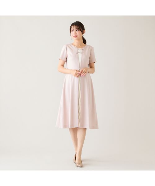 Rose Tiara / ローズティアラ ミニ丈・ひざ丈ワンピース | 【接触冷感/防シワ/イージーケア】フロントリボンワンピース（ピンク）