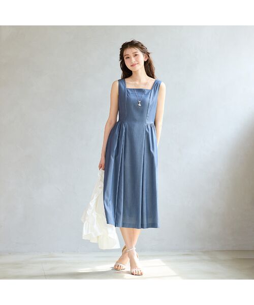 Rose Tiara / ローズティアラ ミニ丈・ひざ丈ワンピース | 【接触冷感】バックシャーリングジャンパースカート（ダークブルー）