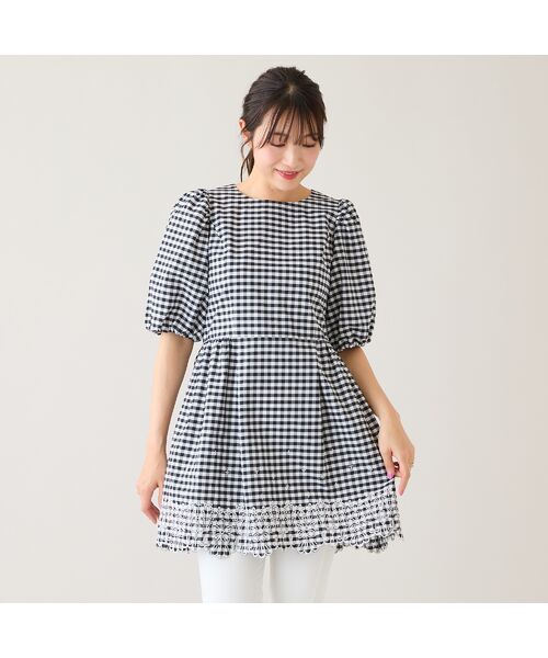 Rose Tiara / ローズティアラ シャツ・ブラウス | スカラ刺繍チュニック/ ギンガムチェック | 詳細1