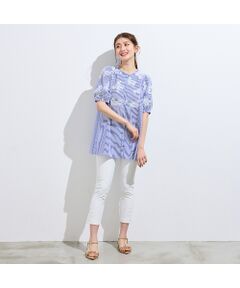 Rose Tiara / ローズティアラ シャツ・ブラウス | ストライプ刺繍パフスリーブブラウス