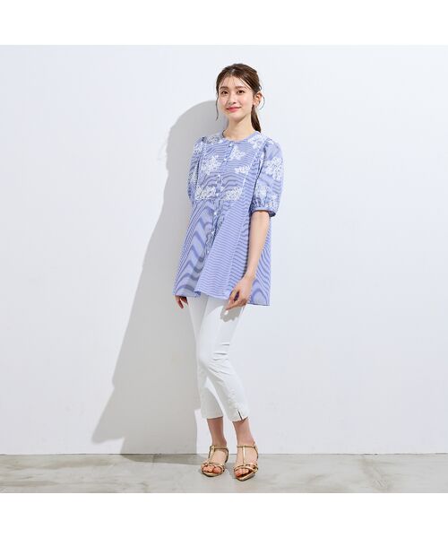 Rose Tiara / ローズティアラ シャツ・ブラウス | ストライプ刺繍パフスリーブブラウス | 詳細2