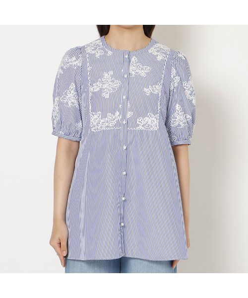 Rose Tiara / ローズティアラ シャツ・ブラウス | ストライプ刺繍パフスリーブブラウス | 詳細3