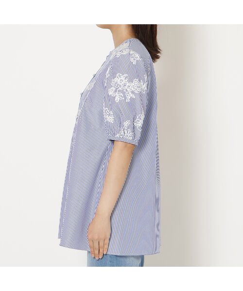 Rose Tiara / ローズティアラ シャツ・ブラウス | ストライプ刺繍パフスリーブブラウス | 詳細4