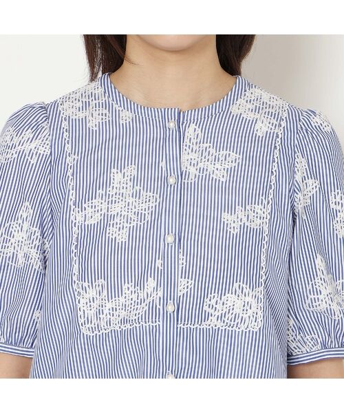 Rose Tiara / ローズティアラ シャツ・ブラウス | ストライプ刺繍パフスリーブブラウス | 詳細6