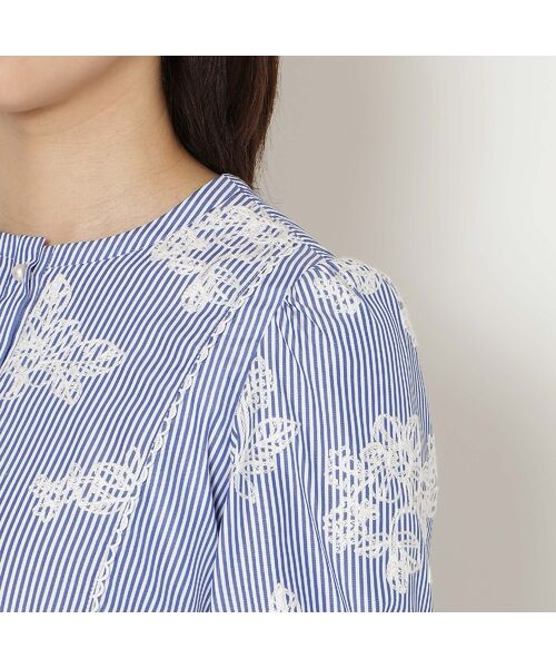Rose Tiara / ローズティアラ シャツ・ブラウス | ストライプ刺繍パフスリーブブラウス | 詳細7
