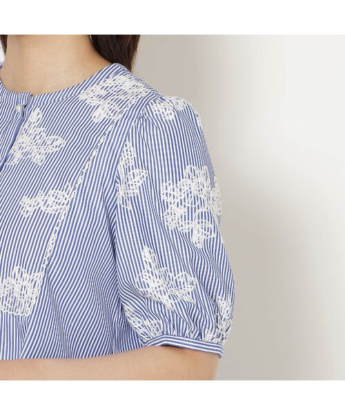 Rose Tiara / ローズティアラ シャツ・ブラウス | ストライプ刺繍パフスリーブブラウス | 詳細8
