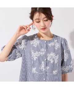 Rose Tiara / ローズティアラ シャツ・ブラウス | ギンガムチェック刺繍パフスリーブブラウス