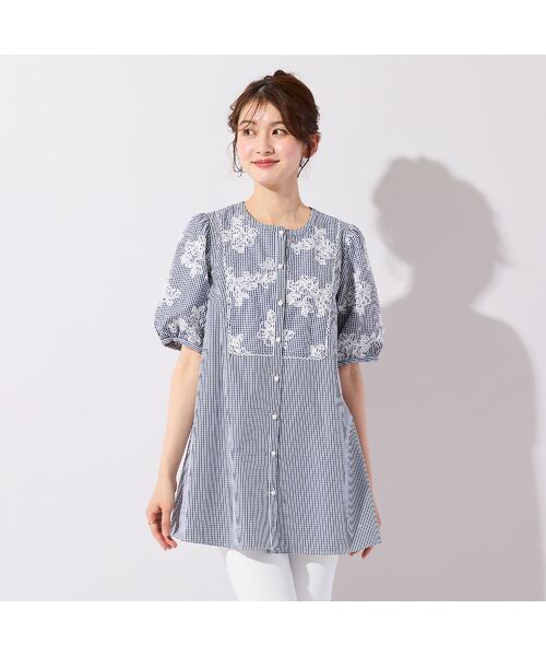 Rose Tiara / ローズティアラ シャツ・ブラウス | ギンガムチェック刺繍パフスリーブブラウス | 詳細1