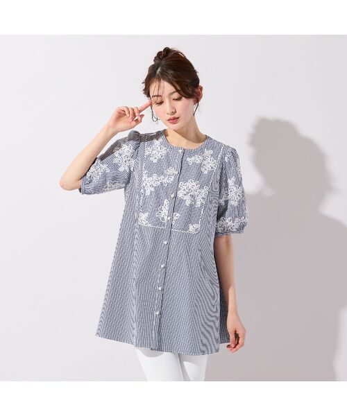 Rose Tiara / ローズティアラ シャツ・ブラウス | ギンガムチェック刺繍パフスリーブブラウス | 詳細2