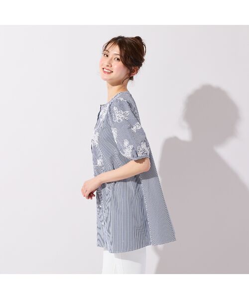 Rose Tiara / ローズティアラ シャツ・ブラウス | ギンガムチェック刺繍パフスリーブブラウス | 詳細3