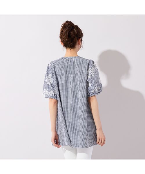 Rose Tiara / ローズティアラ シャツ・ブラウス | ギンガムチェック刺繍パフスリーブブラウス | 詳細5