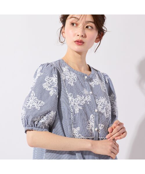 Rose Tiara / ローズティアラ シャツ・ブラウス | ギンガムチェック刺繍パフスリーブブラウス | 詳細6
